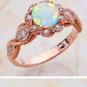 ROSE GOLD ROUND OPAL CZ DIAMOND HALO TWIST RING